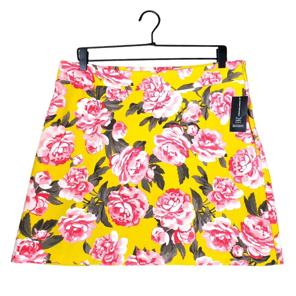 INC INTERNATIONAL CONCEPTS  sz14 FLORAL PINK YELLOW STRETCH KNIT  SKIRT NWT